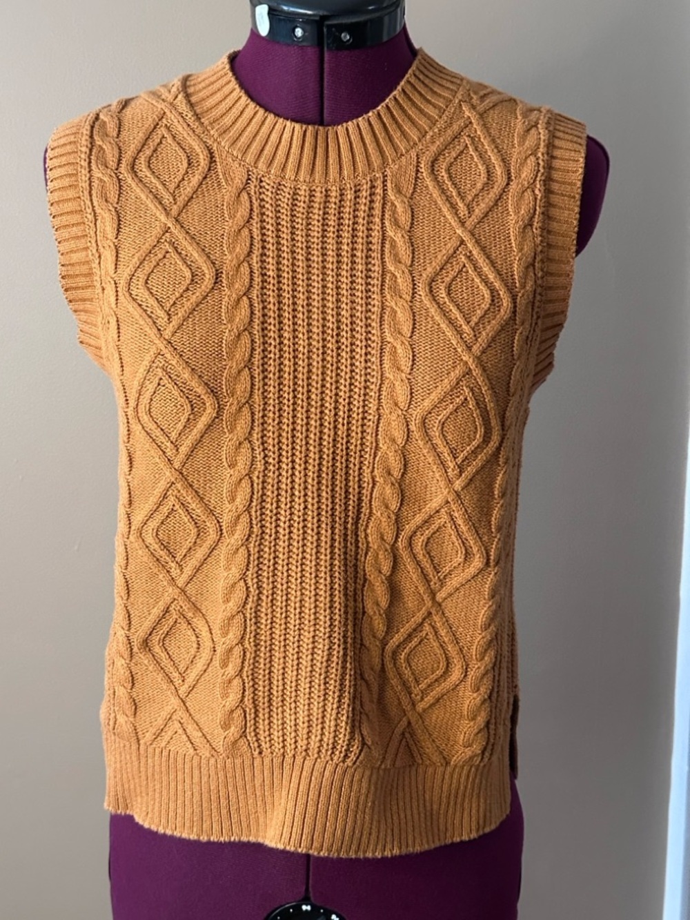 Joie Cotton Blend Mustard Cable Knit Sweater Vest, Elevated Basic, Layering, S